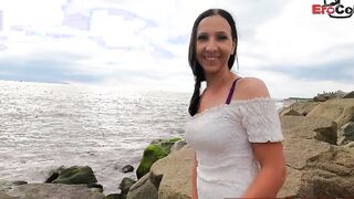 Real Bj Date pick up with german petite cougar into outdoors