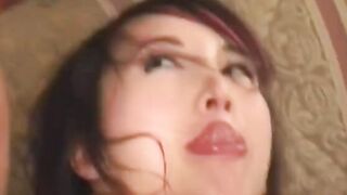 Hot dark hair 19 year old with pink into her hair gets anal and facial