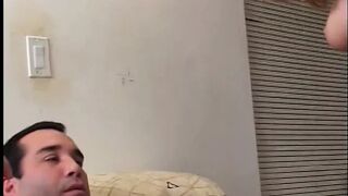Red fellatio goddess with nice perky jugs riding rough penis into bed