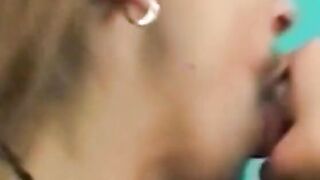 Perky little dark hair with a trimmed bush loves sucking off penis and getting nailed