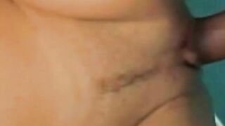 Perky little dark hair with a trimmed bush loves sucking off penis and getting nailed