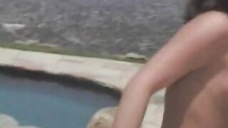 Dick sucker whore takes toy and penis inside her booty and snatch on lawn chair