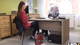 VIP4K. Ginger with huge hooters is rammed by the lender