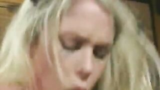 Bombshell blonde with tight round booty straddles a rough penis with her soak vagina