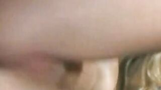 Bombshell blonde with tight round booty straddles a rough penis with her soak vagina