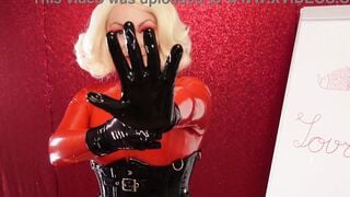 rubber bdsm gloves film - Arya Grander pose inside pvc - oily shiny Hot clothes ASMR