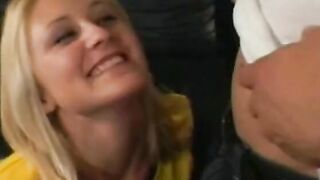 Hottie blonde whore give crazy hot fellatio on her knees