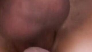Hottie slender dark hair takes double penetration during gang bang with muscular studs outside