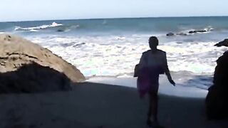 Solo 19 year old fingers her twat outside