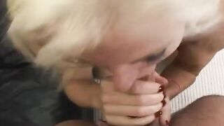 babe blonde Angela Stone blows penis and drinks cum
