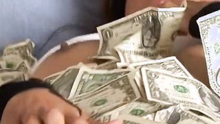 Married woman gets very lusty when she sees money and masturbates for all of you to