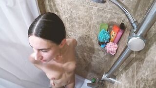 Very attractive next door asked to take a shower and let me go with her