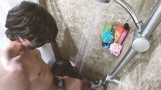 Very attractive next door asked to take a shower and let me go with her