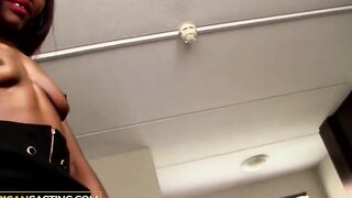 Petite Ebony Camgirl Takes Fat White Dick into Fake Casting