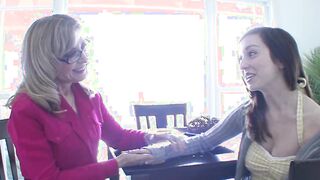 Ally Evans is seduced by Milf Nina Hartley licking her cunt