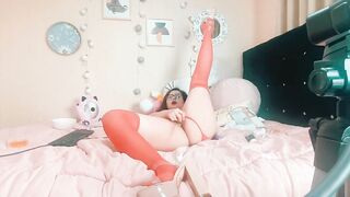 Web Cam sex performance inside red panties tights and high heels
