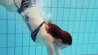 Russian red haired huge melons star Katrin Privsem swimming