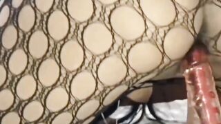 Fishnet beauty body Enjoying a sex toy inside my soak cunt