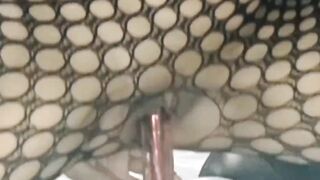 Fishnet beauty body Enjoying a sex toy inside my soak cunt