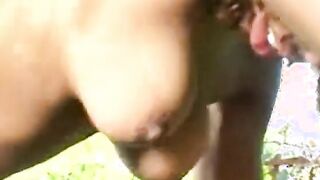 Black with round booty gets hard doggy style fucking outdoor