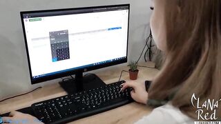 Lusty Secretary Blows and Fucks Boss's Long Cock to Cummed - Caught Masturbating at Workplace - Lana Red