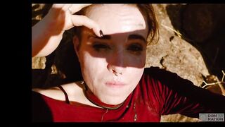 Slender submissive Brooke Johnson gets a hard fucking and rough caning on the desert rocks, then play with cum for a huge time
