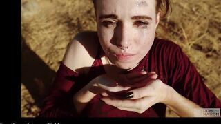 Slender submissive Brooke Johnson gets a hard fucking and rough caning on the desert rocks, then play with cum for a huge time