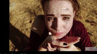 Slender submissive Brooke Johnson gets a hard fucking and rough caning on the desert rocks, then play with cum for a huge time