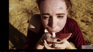 Slender submissive Brooke Johnson gets a hard fucking and rough caning on the desert rocks, then play with cum for a huge time