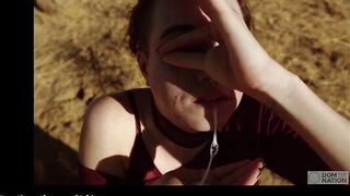 Slender submissive Brooke Johnson gets a hard fucking and rough caning on the desert rocks, then play with cum for a huge time