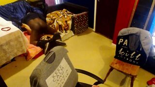 Huge Ebony Stalion and Little White Mouse inside " I just want big black dick... and I dont have into mind TV channel" - Part 1