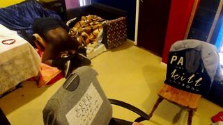 Huge Ebony Stalion and Little White Mouse inside " I just want big black dick... and I dont have into mind TV channel" - Part 1