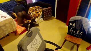 Huge Ebony Stalion and Little White Mouse inside " I just want big black dick... and I dont have into mind TV channel" - Part 1