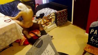 Huge Ebony Stalion and Little White Mouse inside " I just want big black dick... and I dont have into mind TV channel" - Part 1