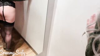 Quick fitting room sex ends with cum on my huge boobies
