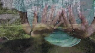 Plays with her holes inside the woods
