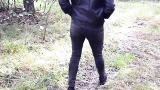 Plays with her holes inside the woods