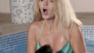 Mary Kalisy gets her soak twat eat by the pool and banged! rough inside bed