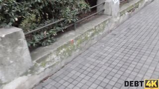 DEBT4k Debt collector fucks the bride inside white dress and tights