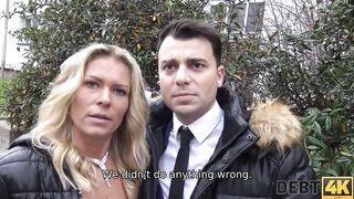 DEBT4k Debt collector fucks the bride inside white dress and tights