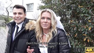 DEBT4k Debt collector fucks the bride inside white dress and tights