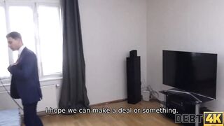 DEBT4k Debt collector fucks the bride inside white dress and tights