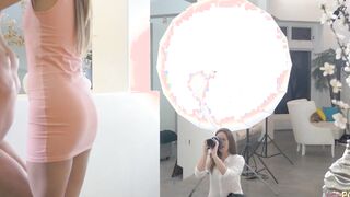 Adorable teen getting vulgar for the camera and involve the camerawoman inside their dyke three-way