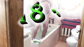 Super blonde babe Frina bald nuts and pubis to step dad, hubby, jerked off penis and he creampie inside WC. Masturbated penis. Lot of sperm
