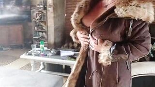Big Titted bbw bourgeois cougar tests her vibrator inside front of the delivery bro
