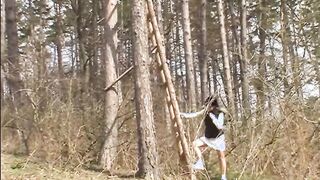 Lusty big boobed dark hair Kate Ebony masturbates outdoor with a huge toy - Full Film