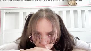 babe with glasses make a bj and asked to cum on her face - Lilith Cain
