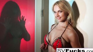 Cutie Blonde milf Sarah works her soak snatch with a vibrator