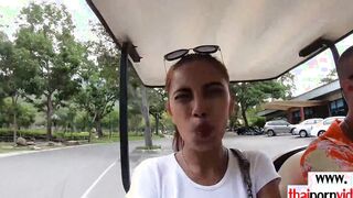 Adorable faced amateur Thai 19 year old Cherry saying thanks on a long euro dick