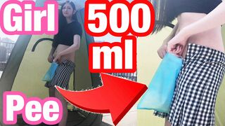 Jerking off inside a biggest-capacity portable WC that can be filled with 500ml of pissing!